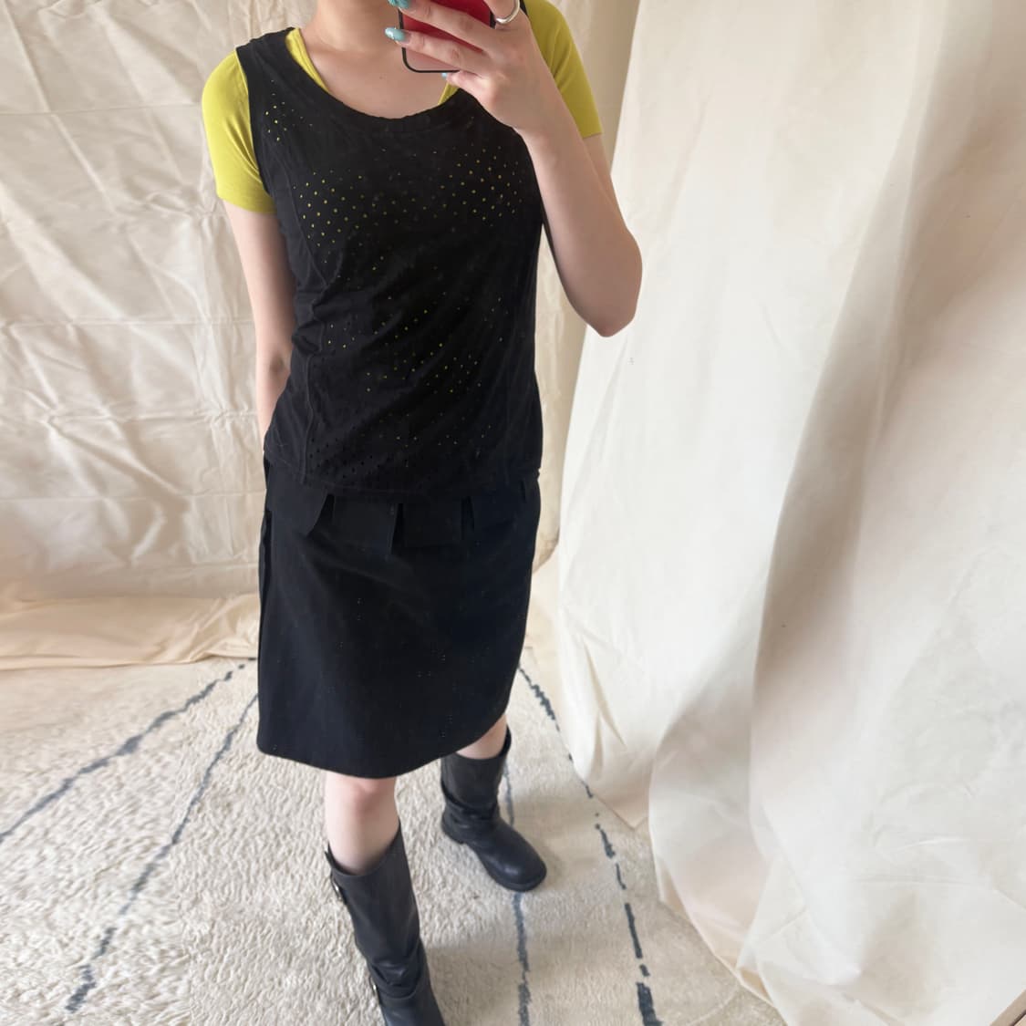 Y's Pleated Flap Detail Black Mini Skirt 상품이미지2