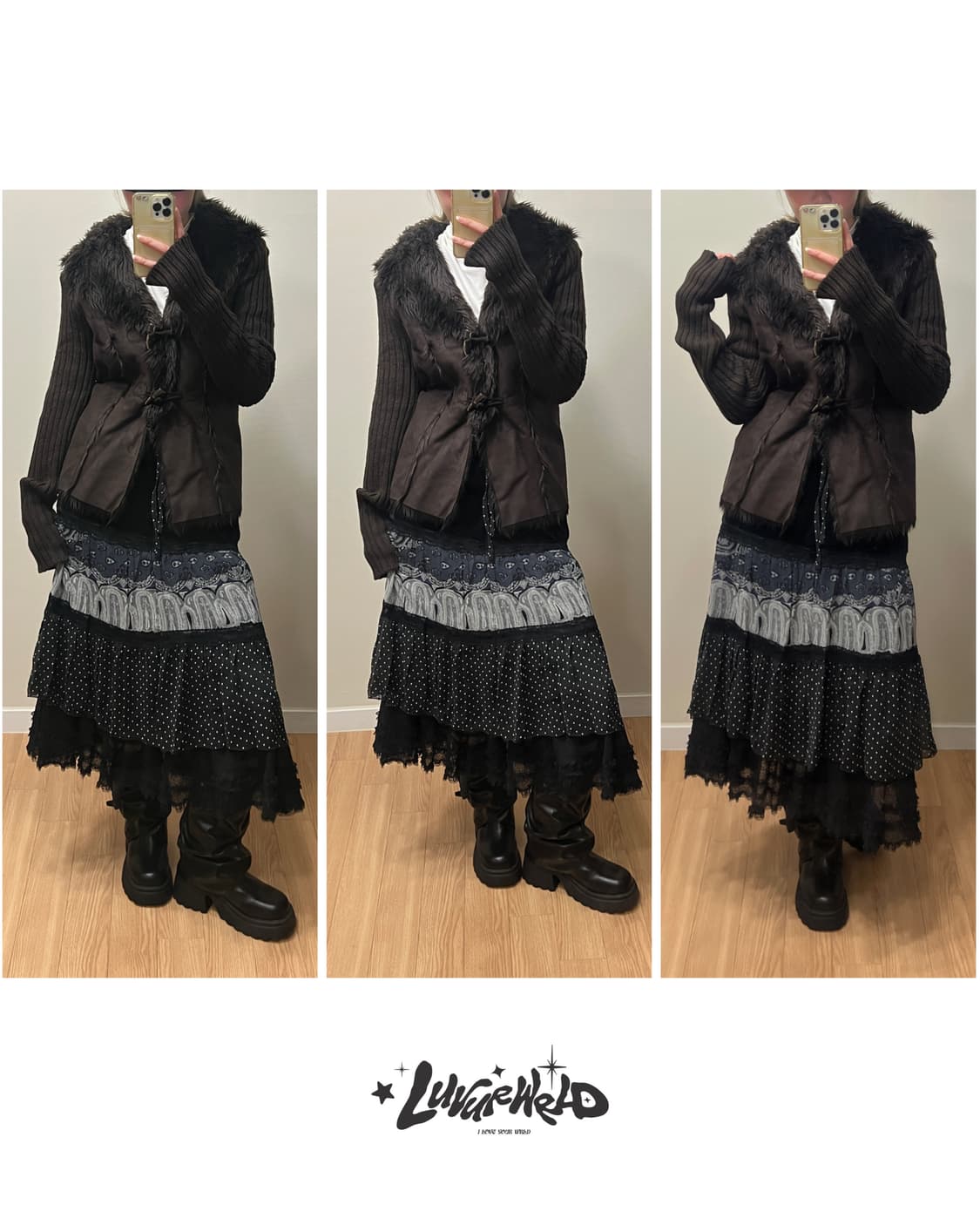 페이즐리 레이어드 미디 롱 스커트 모리걸 갸루 상품이미지3