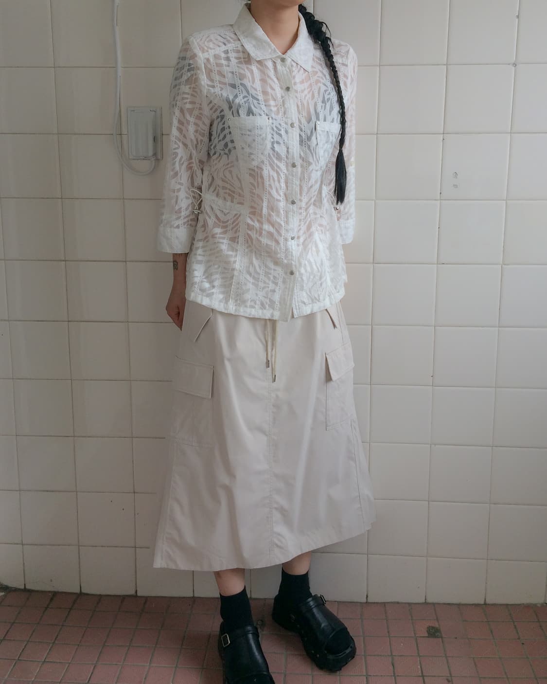 pattern see through shirt jacket  상품이미지5