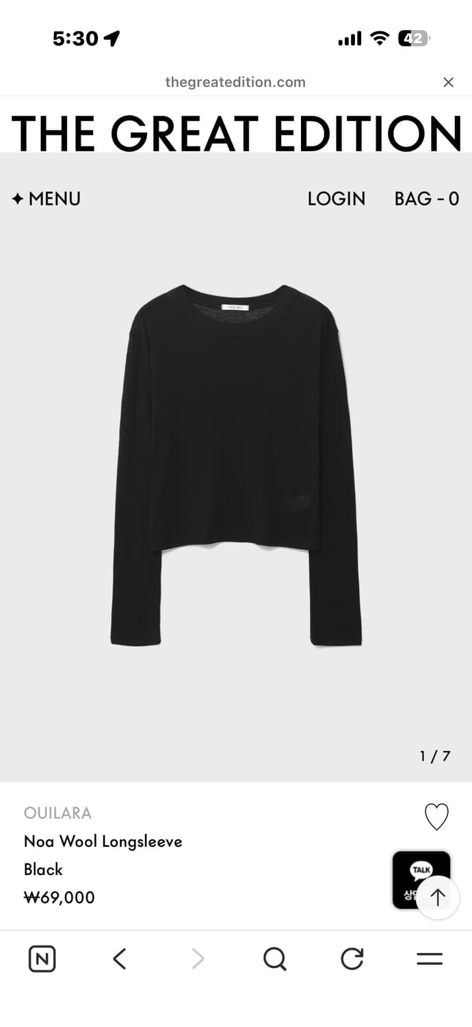더그레이트에디션 위라라Noa Wool Longsleeve블랙 상품이미지1