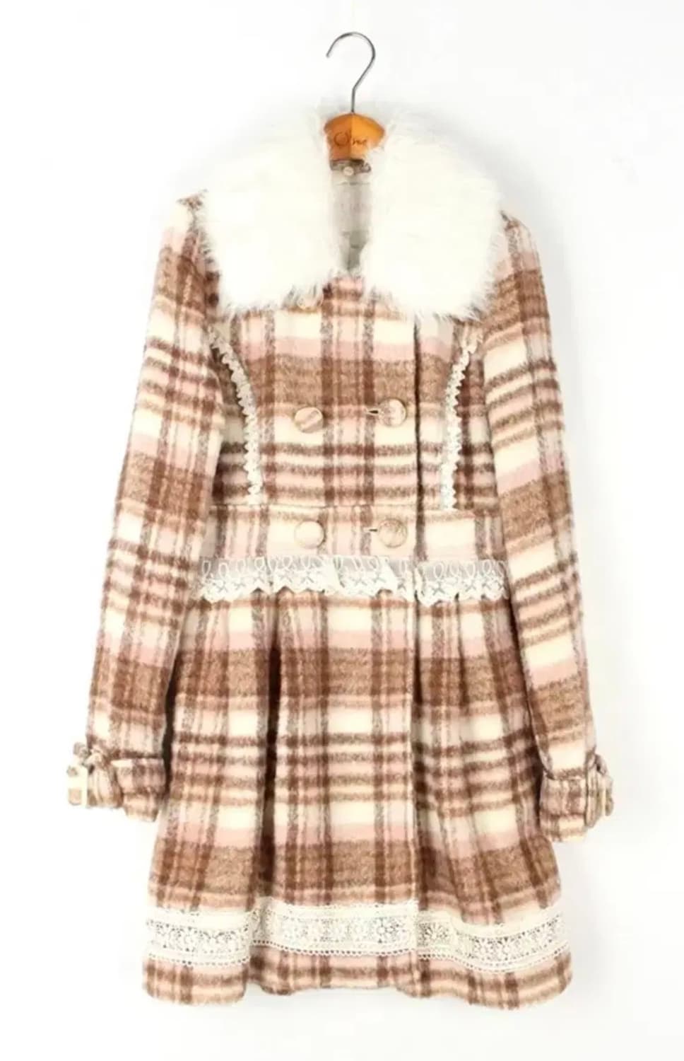 제시)고전 대대장 리즈리사 백리본 퍼카라 딸기화이트초코 체크 코트 핀터깔 상품이미지1