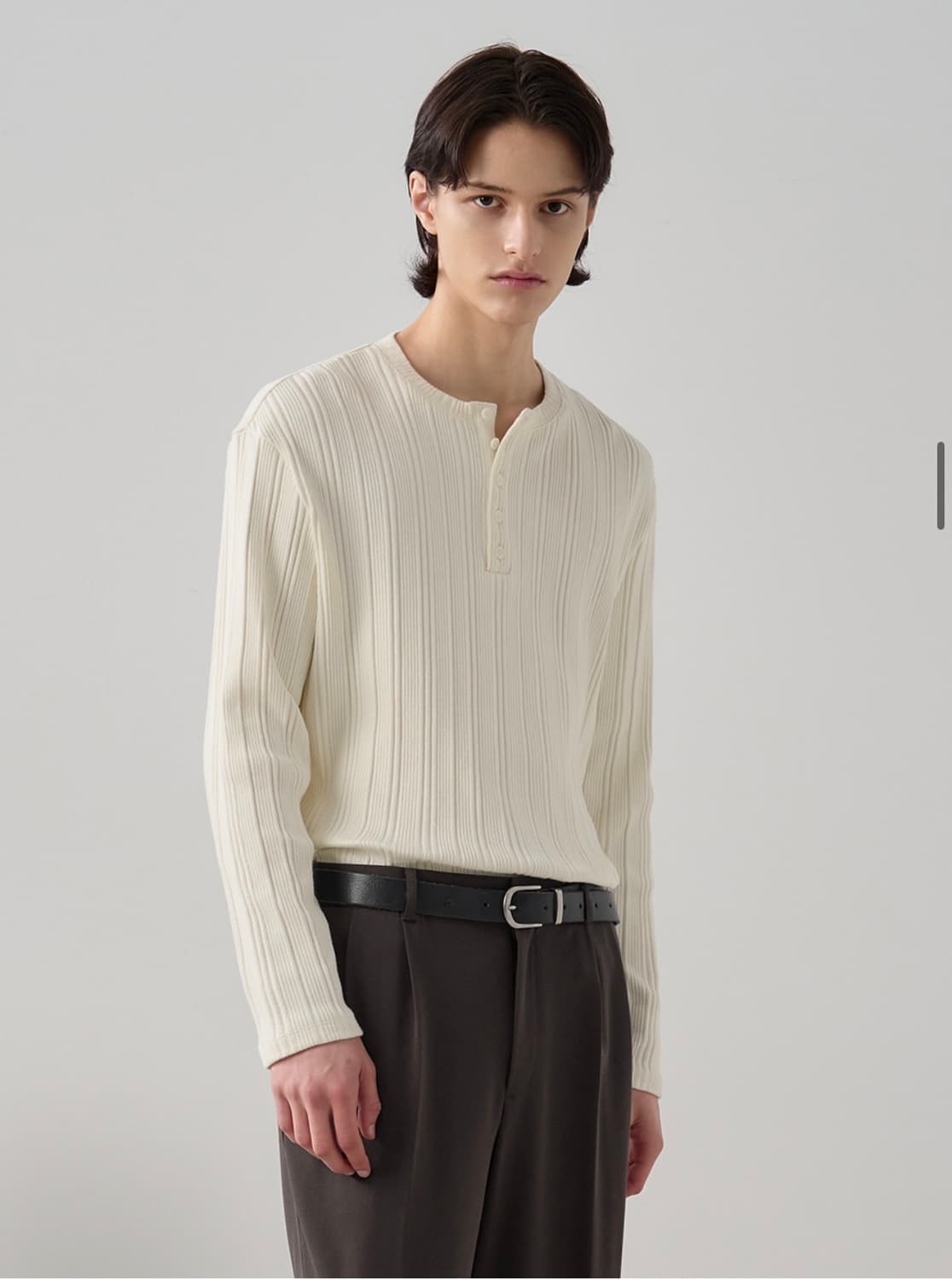 (새상품)(L) 드로우핏 리브드 헨리넥 티셔츠 [IVORY] 판매 상품이미지6