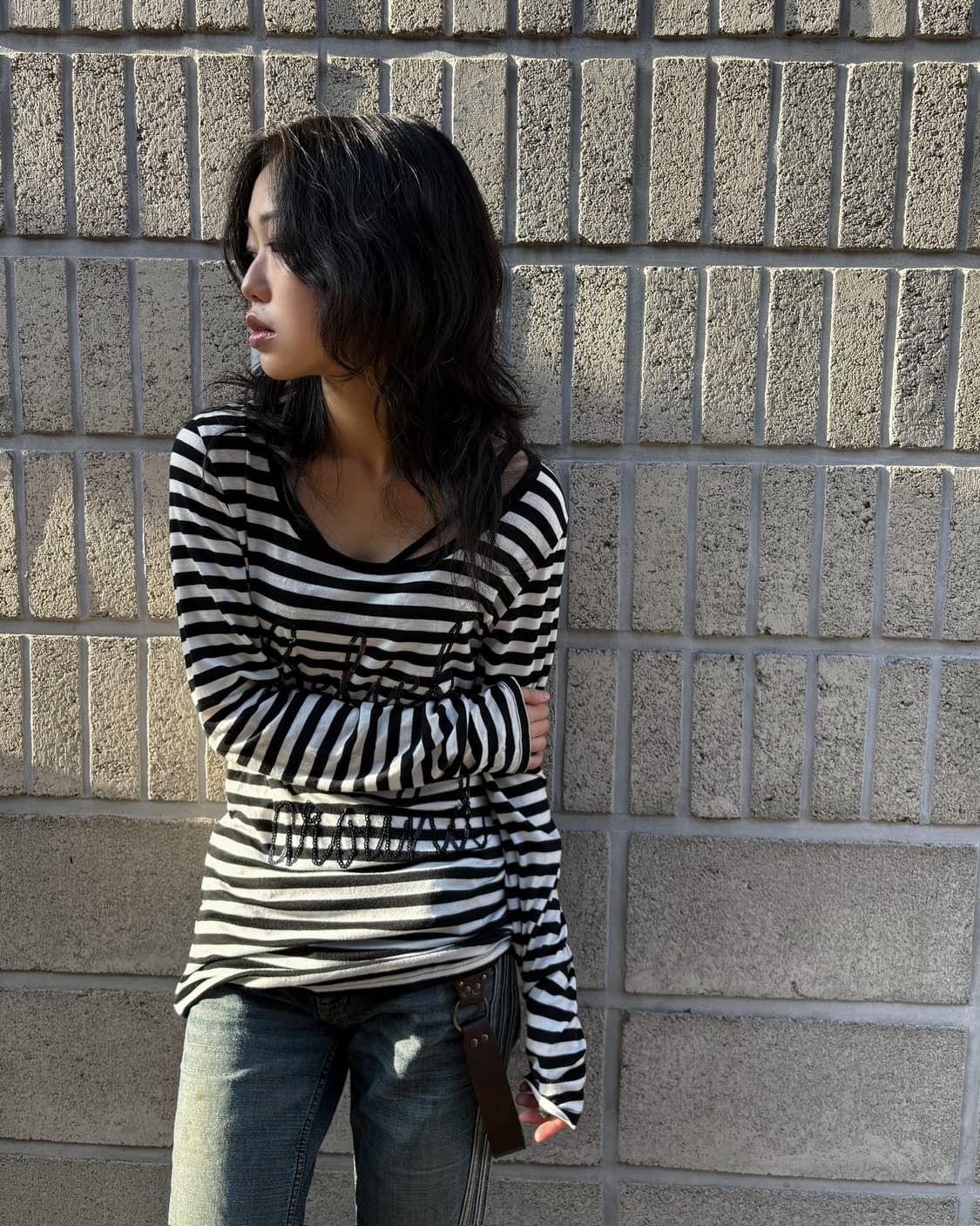 스트라이프 루즈핏 슬림 롱 슬리브 상품이미지1