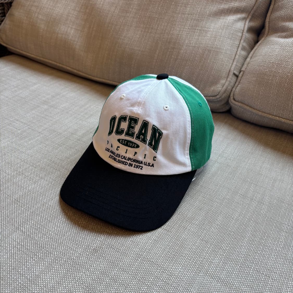 [OP] 오션퍼시픽 빈티지 로고 배색 볼캡 화이트/그린 남여공용 상품이미지1