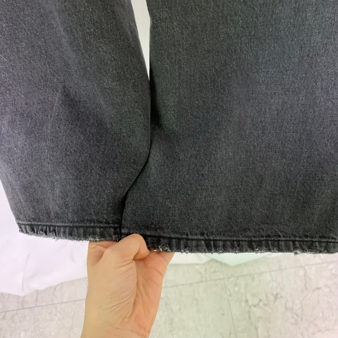 빈티지 랩스커트 레이어드 비대칭 세미 와이드 흑청바지 워싱데님팬츠 상품이미지7