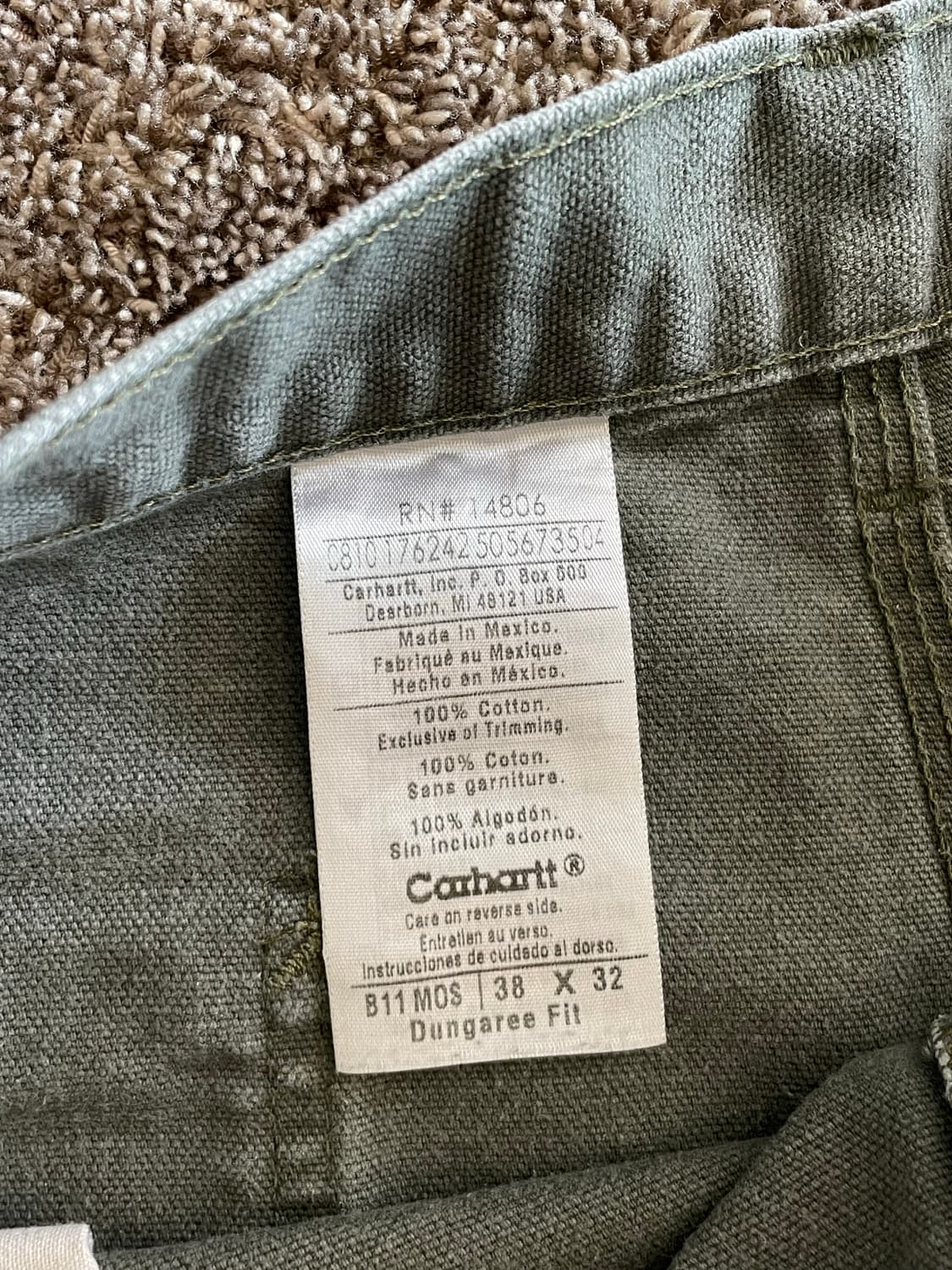 Carhartt B11 mos 카펜터팬츠 모스그린 칼하트 상품이미지3