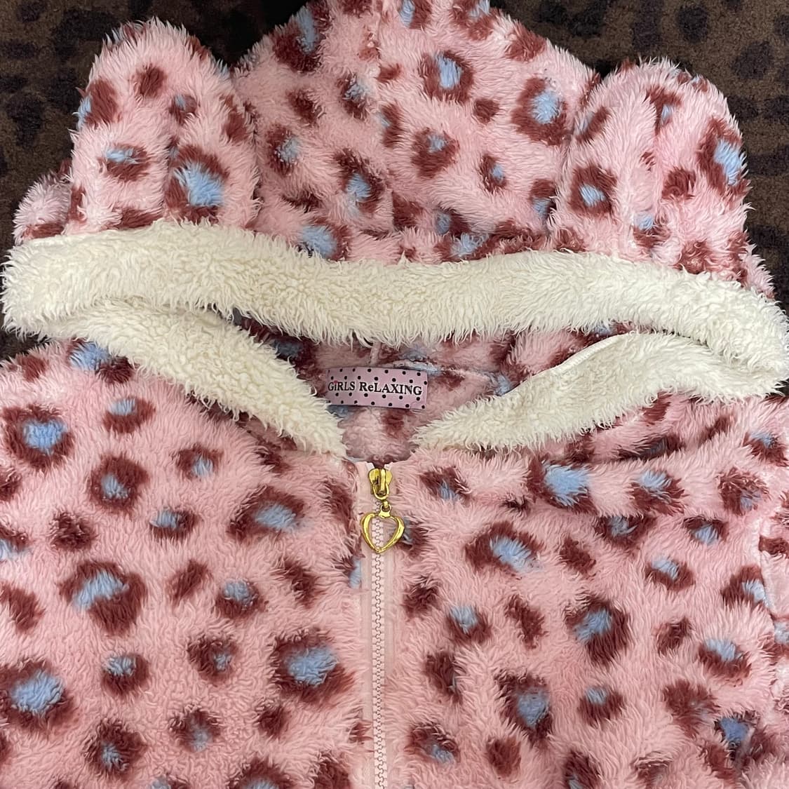슈가돌st 핑크 레오파드 호피 플리스 후드집업 히메갸루 라떼갸루 오네갸루 상품이미지2