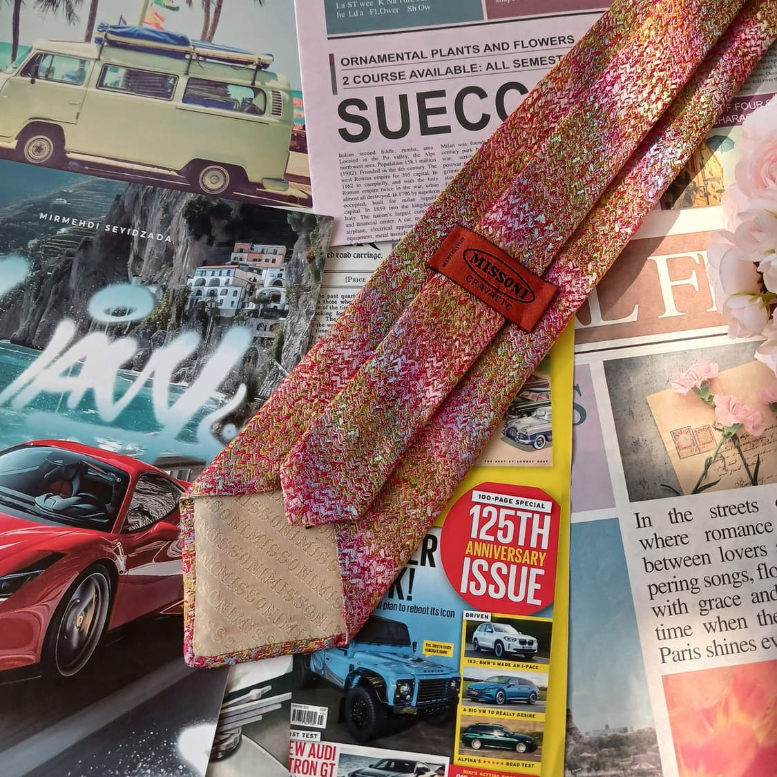 미쏘니 실크 핑크 멀티 직조 패턴 넥타이 9.6cm A등급 A19088
 상품이미지4