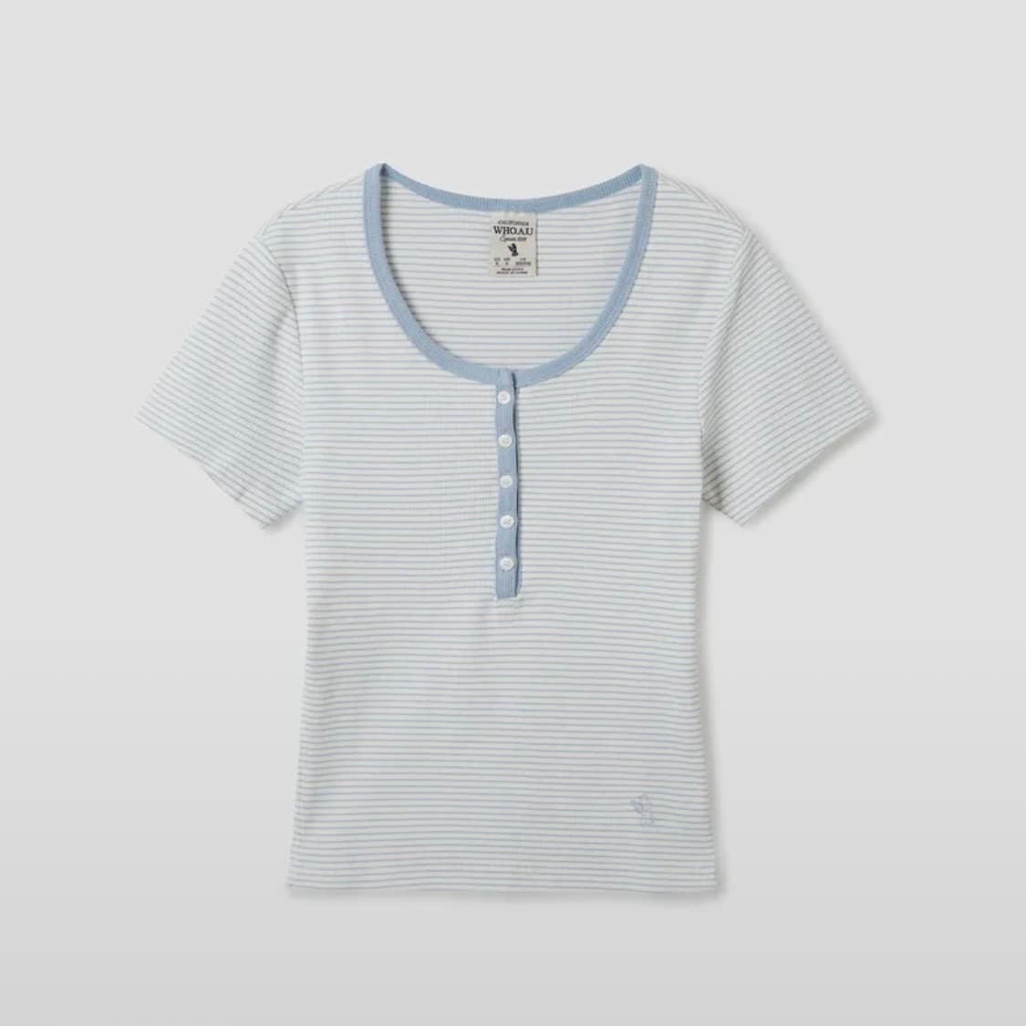 후아유 헨리넥 티셔츠 Ribbed Henry Neck T-Shirt 상품이미지1