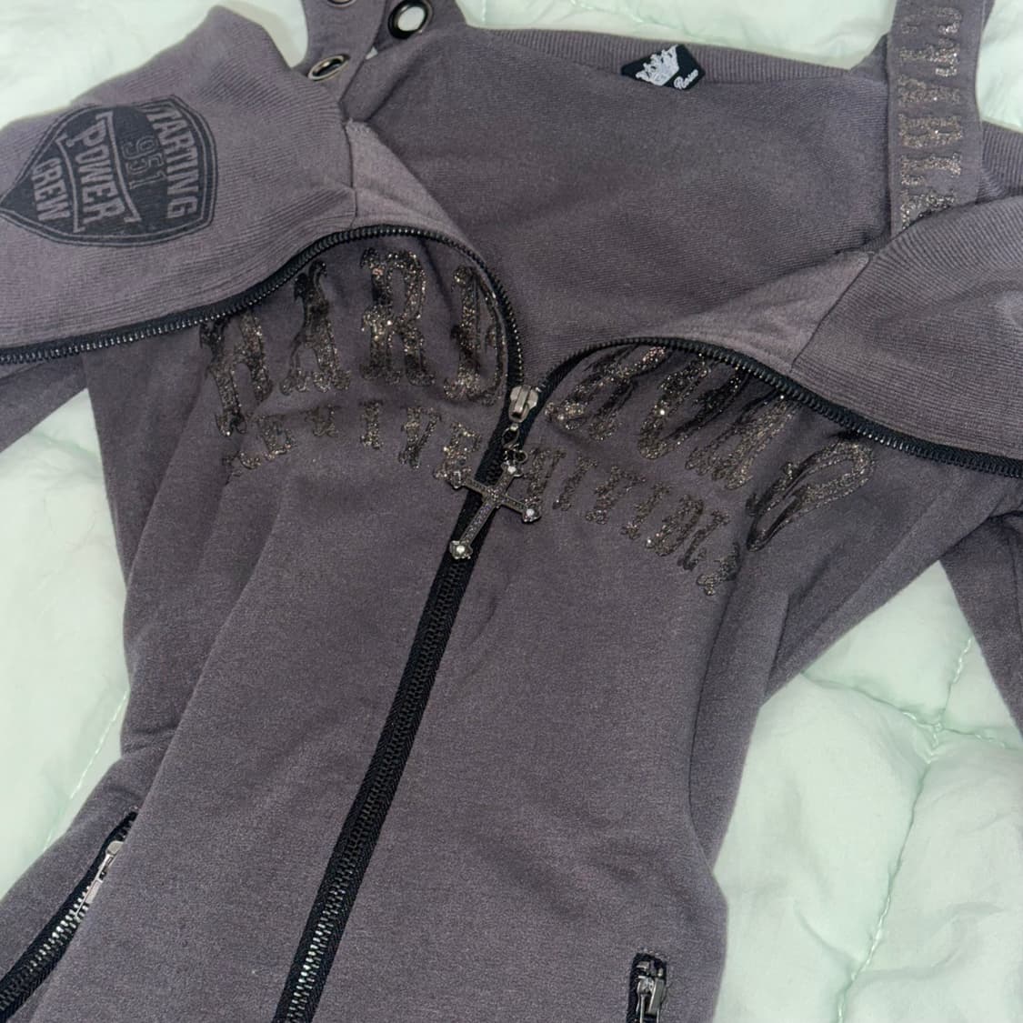 Y2k 빈티지 갸루 펑크 오프숄더 집업 원피스 상품이미지2