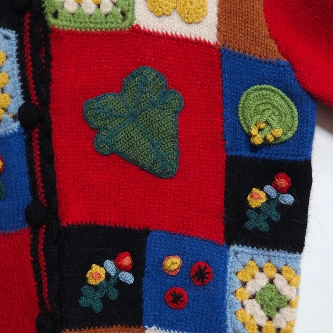 여성M 레드 패치워크 울 니트 가디건 상품이미지5