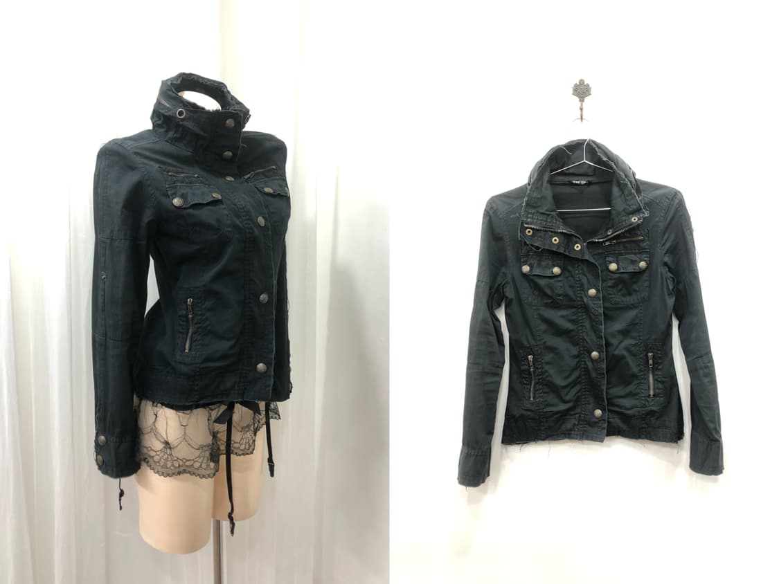 black y2k two way cotton zip up jacket 상품이미지1