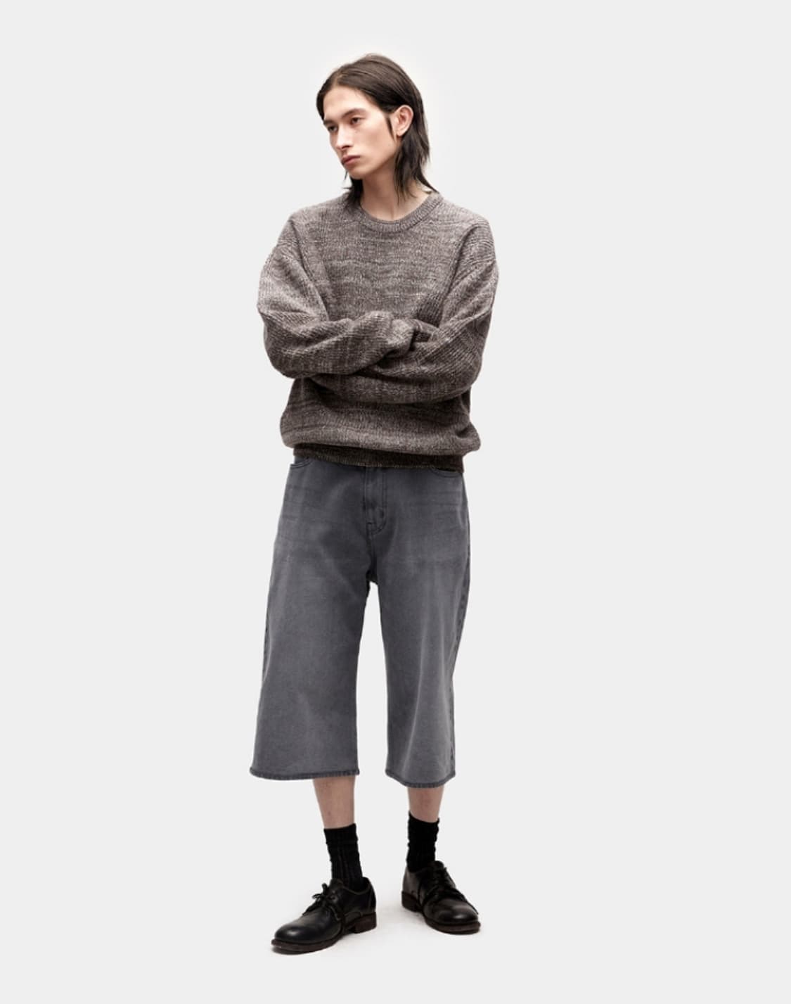 쿠어 캐시팝 트위드 크루넥 니트 월넛브라운 판매 상품이미지2