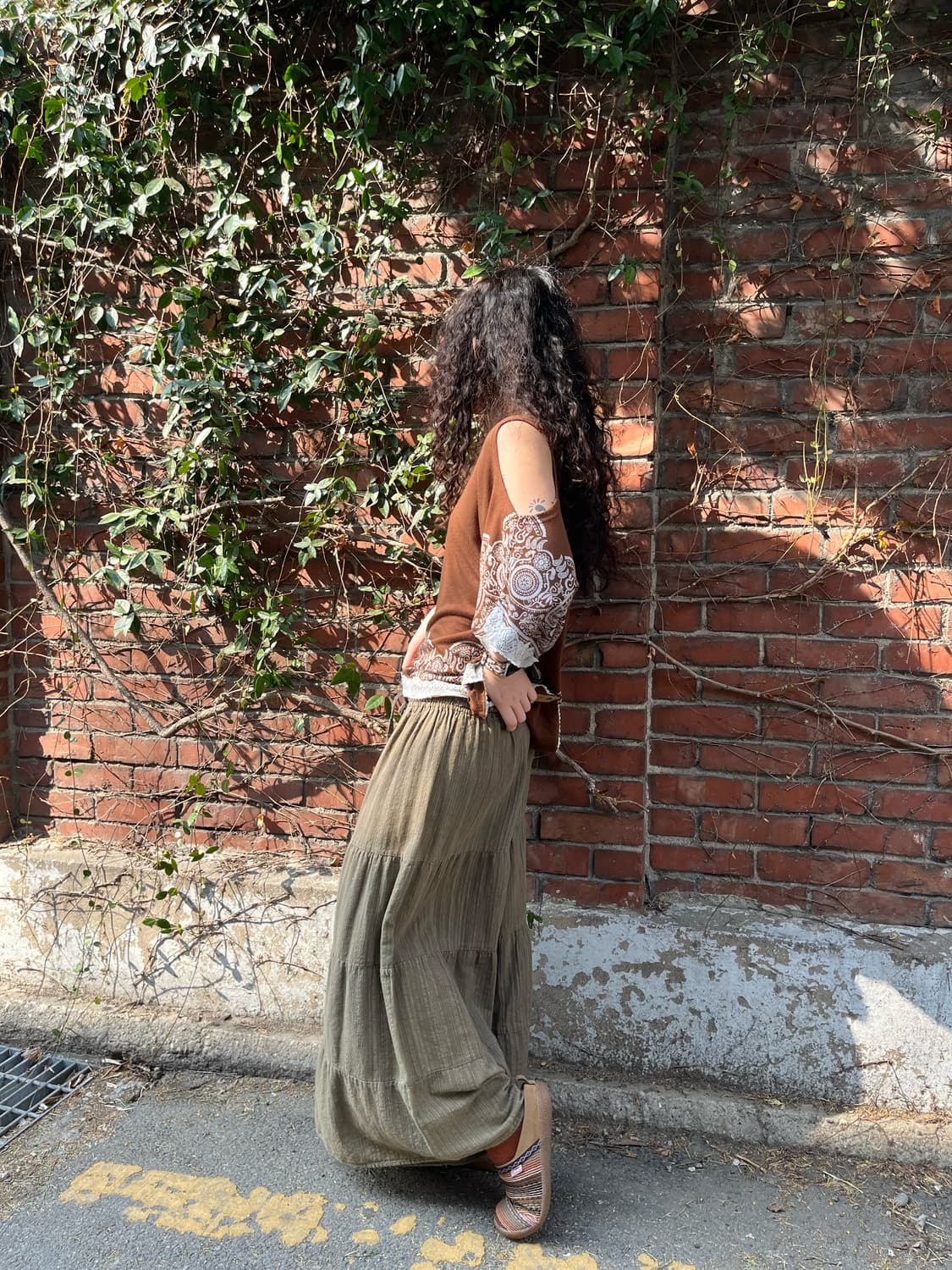 카키 와이드 캉캉 팬츠 상품이미지5