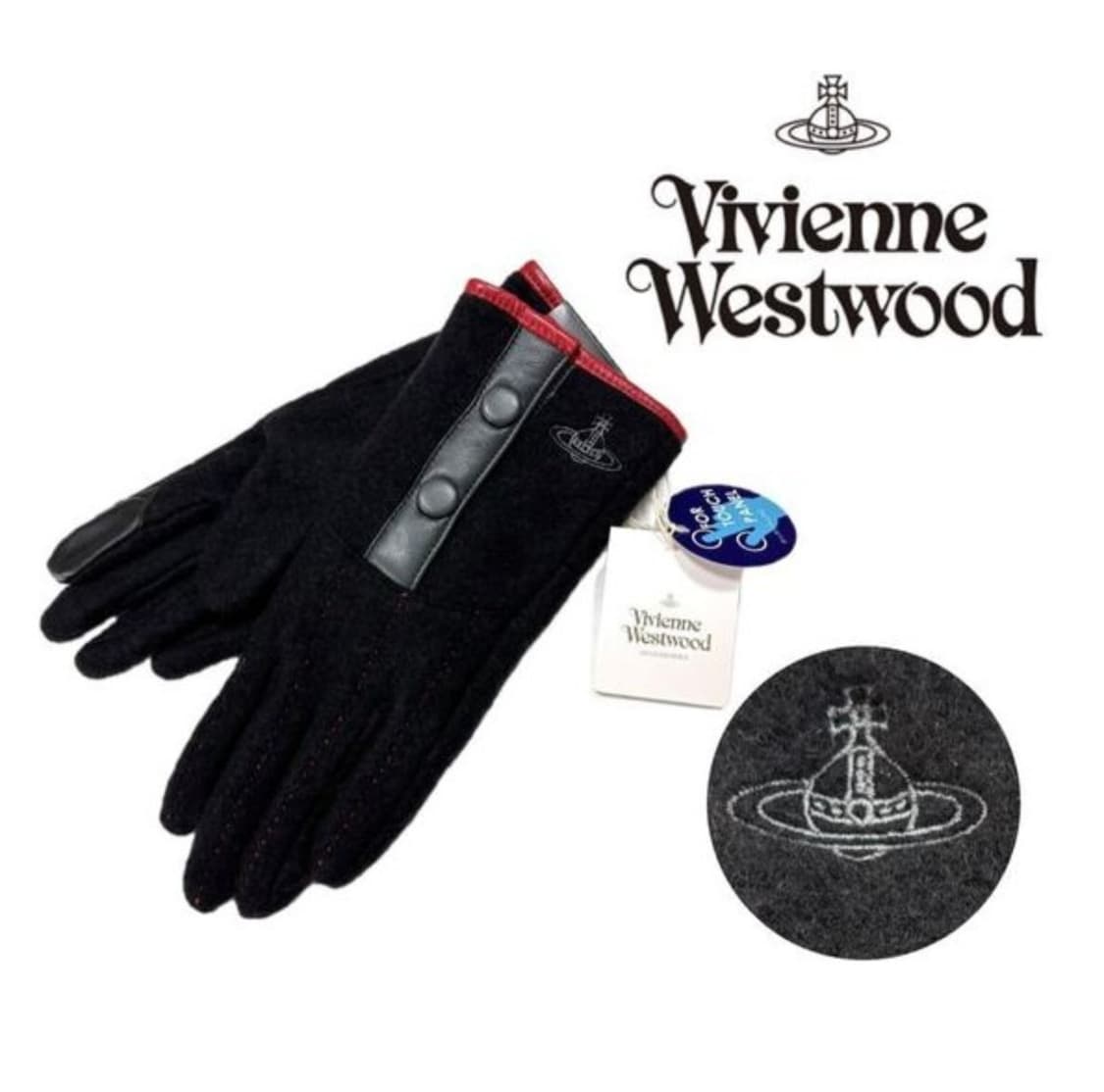 비비안 웨스트우드 orb 자수 투톤 장갑 블랙 (새상품) 상품이미지1