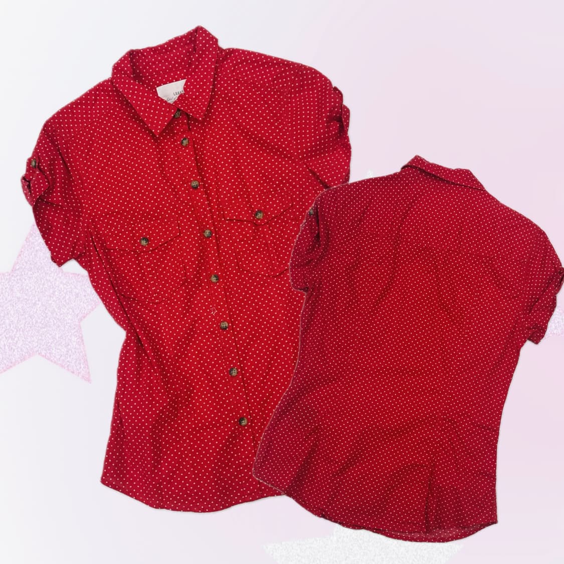L.O.G.G y2k 복고 도트 레드  반팔 셔츠 허리라인 헬키깔  상품이미지1