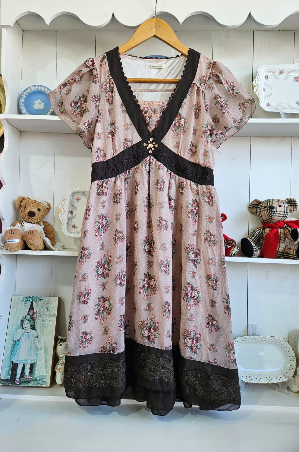 axes femme 로즈 패턴 레이스 쉬폰 원피스 상품이미지1