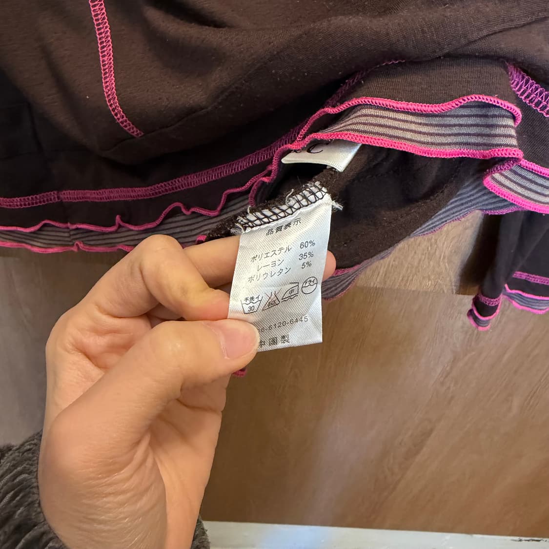 빈티지 후드 티셔츠 스포티 배색 핑크 스티치 디테일 브라운 상품이미지5