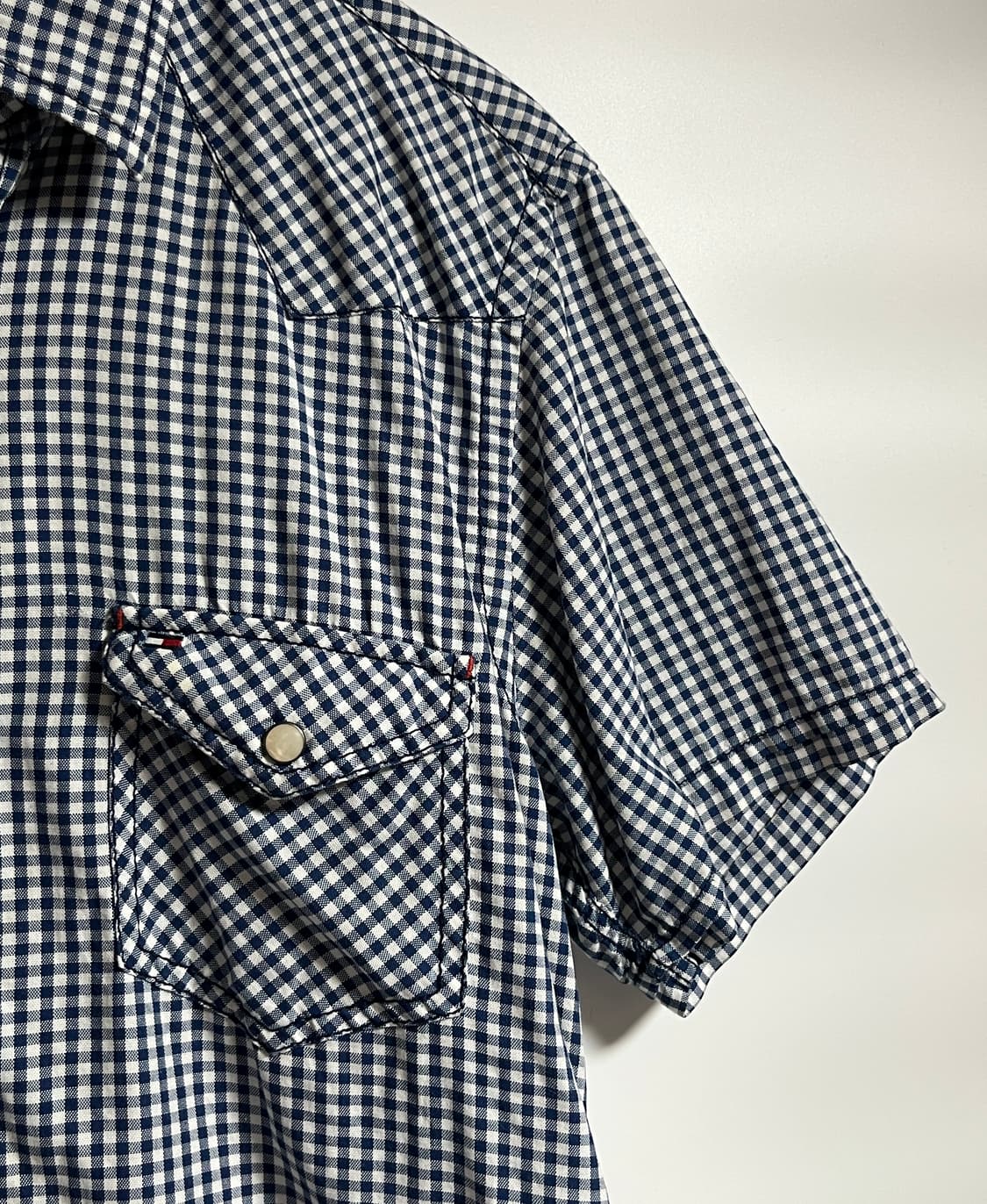 공용 타미힐피거 잔체크 반소매 셔츠 반팔 남방 M 상품이미지3