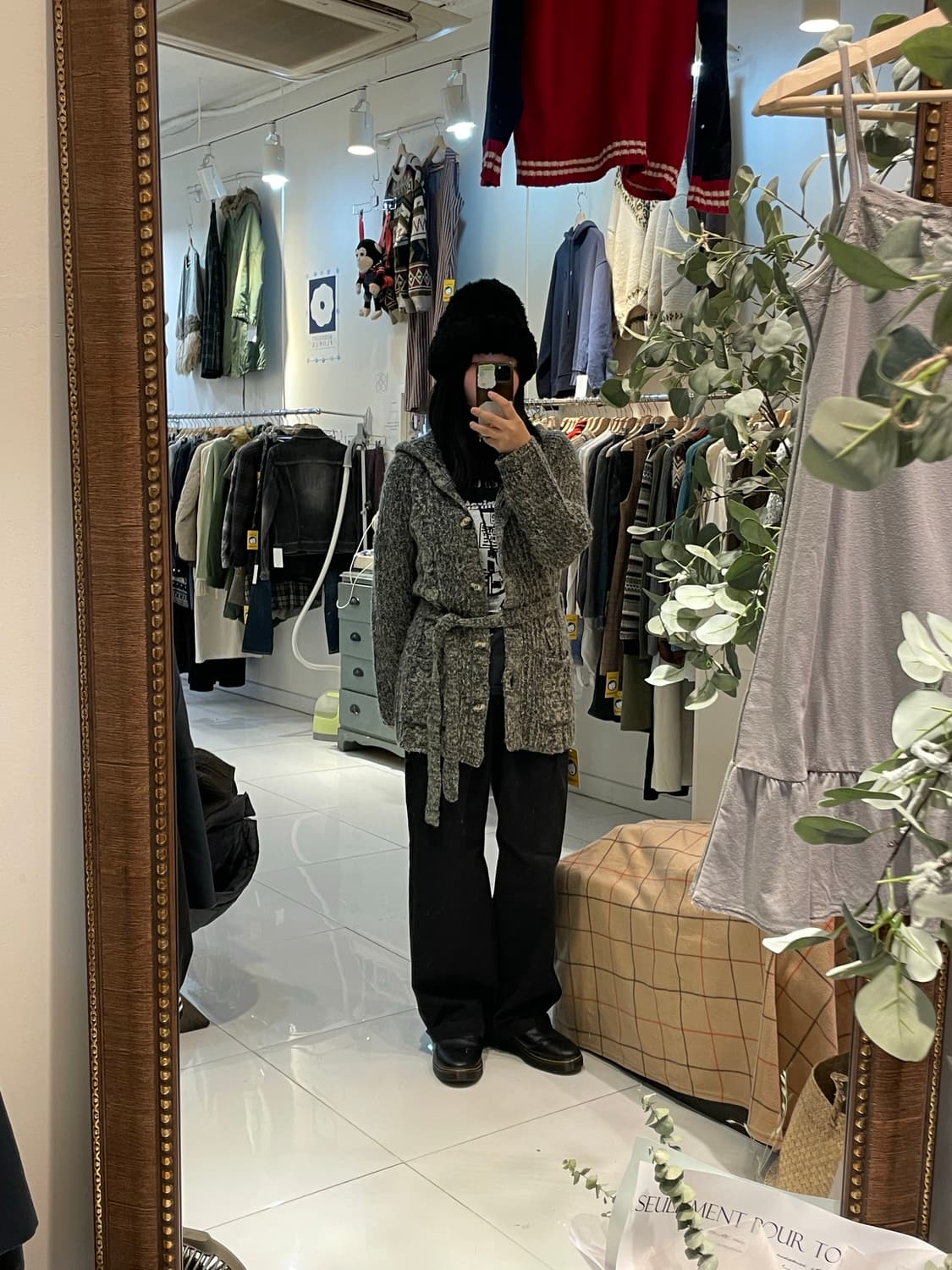 일본빈티지 보카시 후드 벨트가디건 상품이미지1