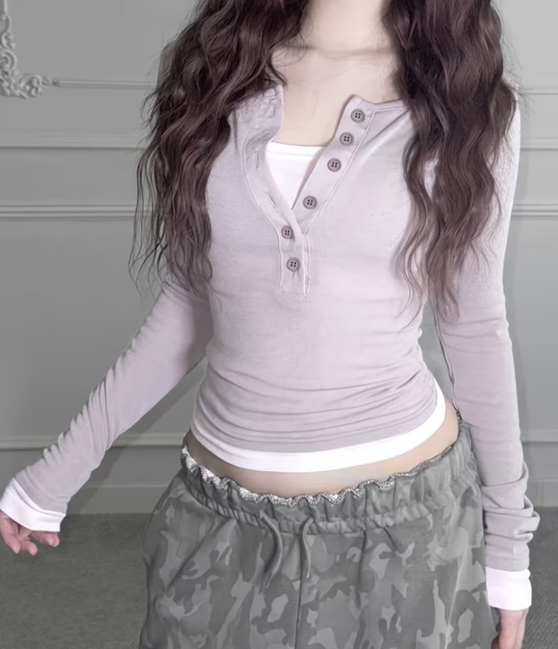 Y2k 연보라 레이어드 티셔츠 새상품 상품이미지2