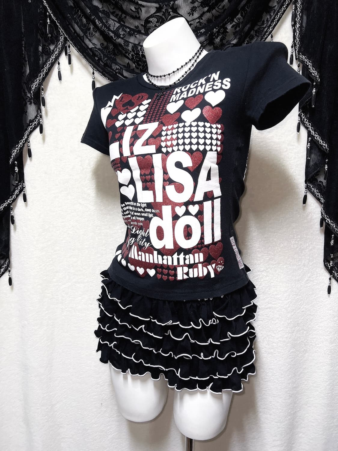 리즈리사돌 키치 펑크 y2k 헤이세이 갸루 글리터 레터링 반팔탑 핀터 상품이미지5