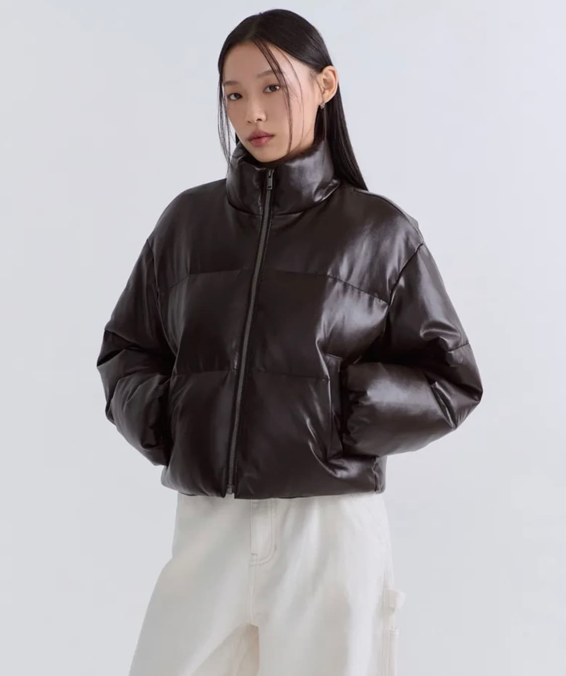 (새상품/s) 우먼즈 신세틱 레더 푸퍼 숏패딩 브라운 상품이미지7