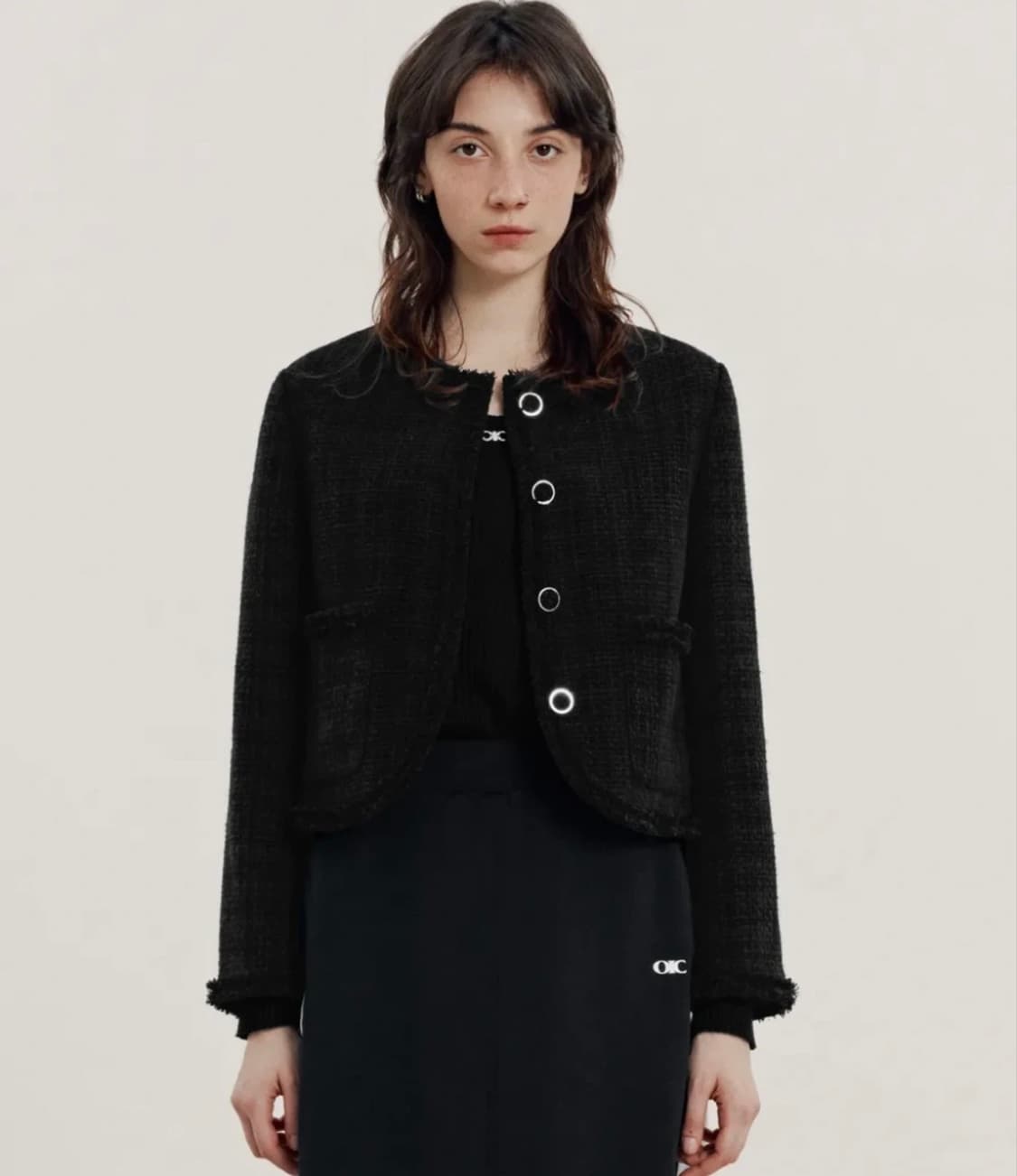 오아이오아이 클래식 트위드 자켓 블랙 상품이미지2