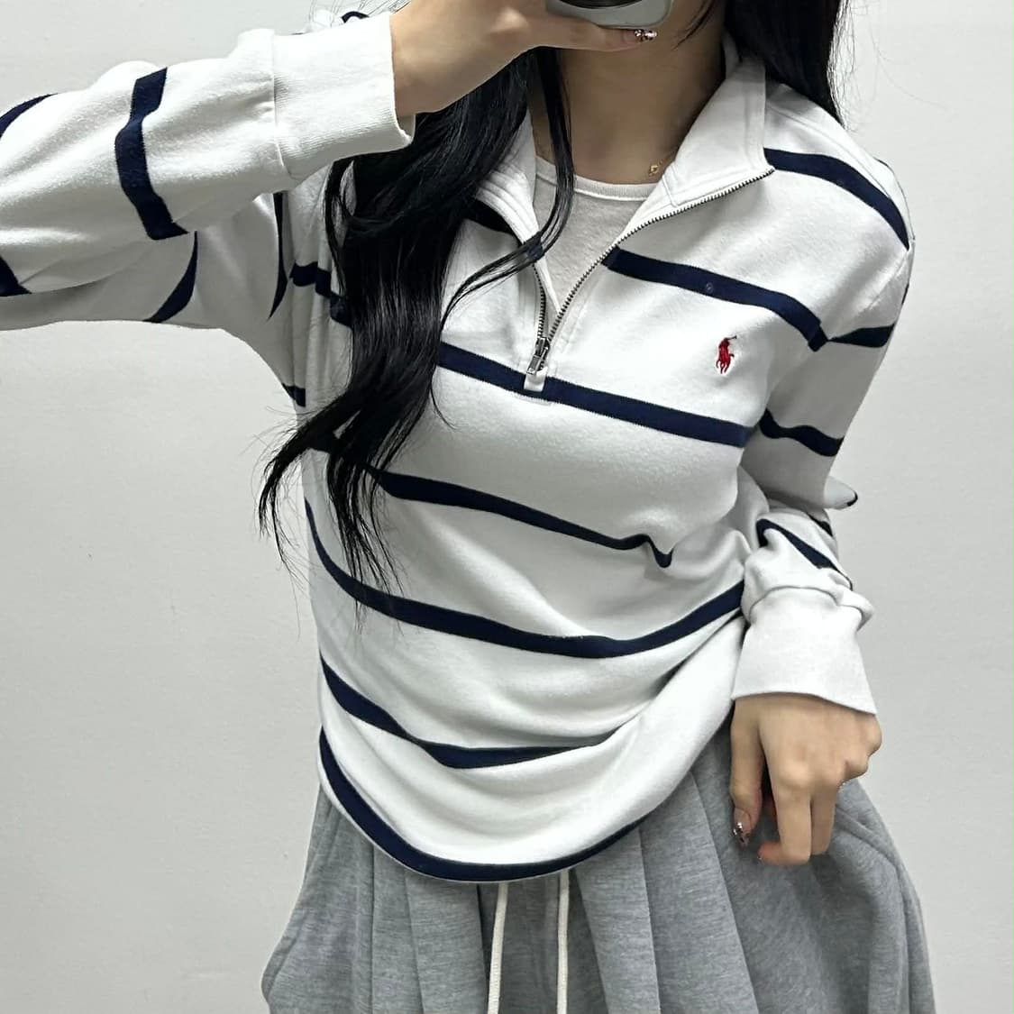 *최신형 폴로 랄프로렌 큐알택 스트라이프 핀터깔 하프집 코튼 반집업(XL 상품이미지1