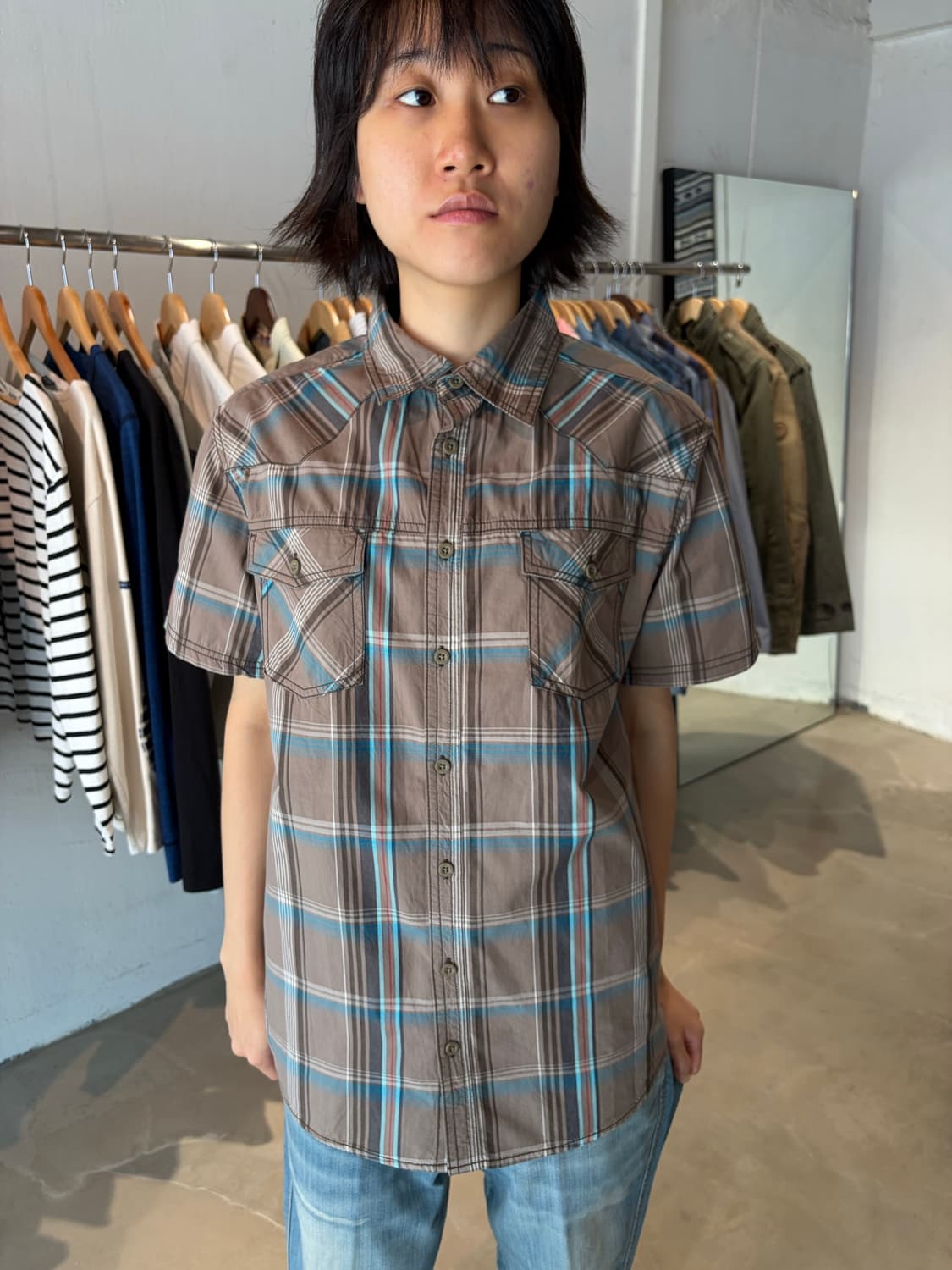 Mossimo Supply Co 체크 반팔 셔츠 XL 상품이미지2