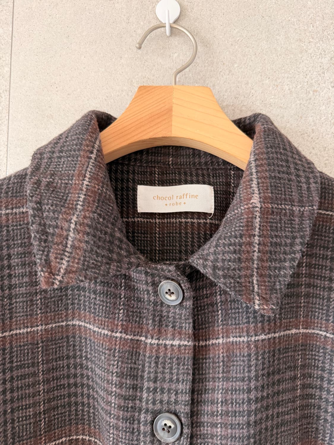 브라운 체크 롱셔츠 원피스 코트자켓 양쪽 주머니 상품이미지3