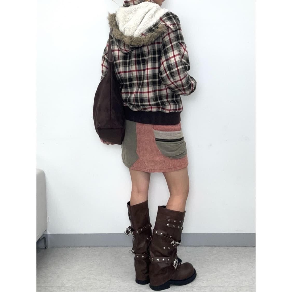 빈티지 체크 하이넥 점퍼 자켓 상품이미지4