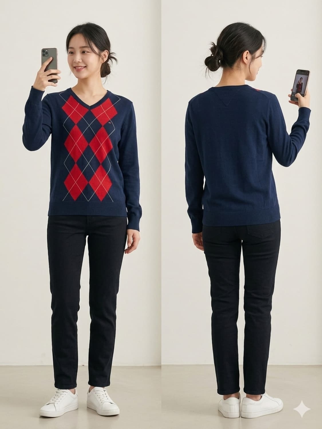 타미힐피거 아가일 V넥 니트 S 55적당 상품이미지1