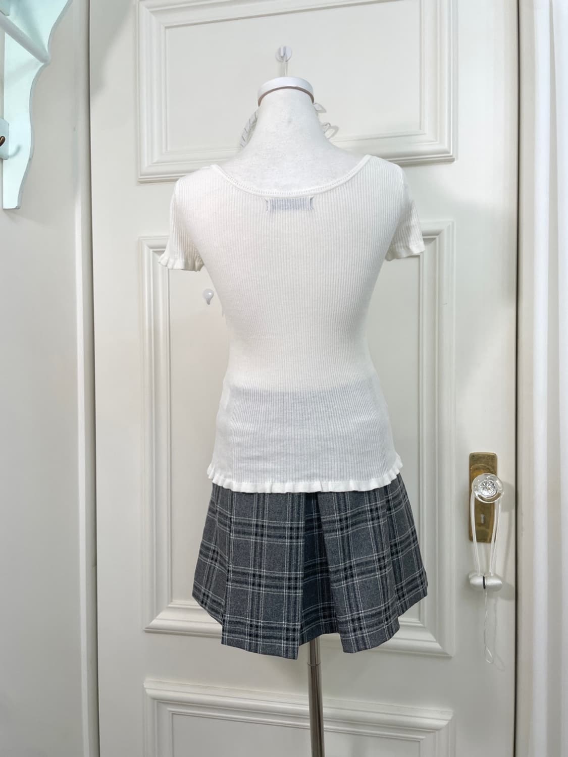 gray check pleats mini skirt(size-M) 상품이미지7
