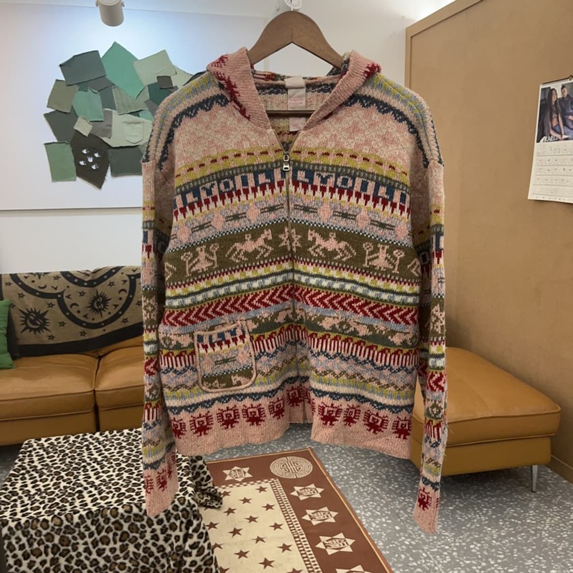 오일릴리 모리 코지 노르딕 딸기우유 니트 후드 가디건 105 C09415 상품이미지3