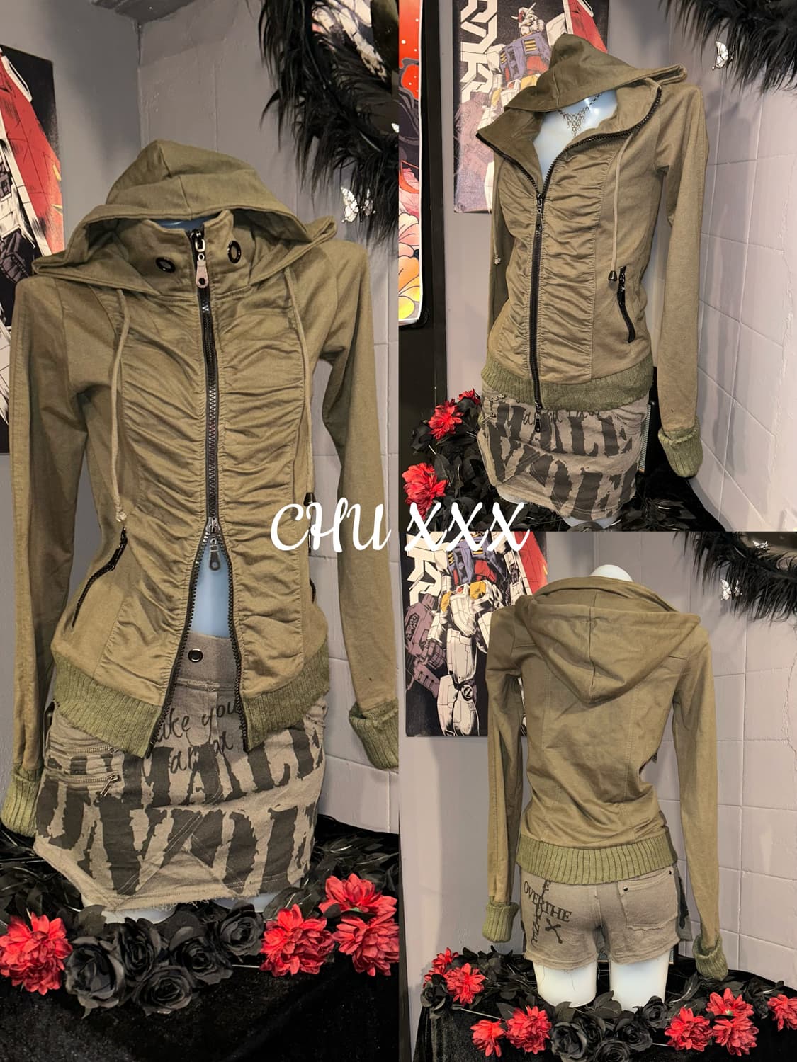 CHU XXX 츄엑스엑스엑스 셔링 아일렛 후드집업 y2k갸루펑크 상품이미지2
