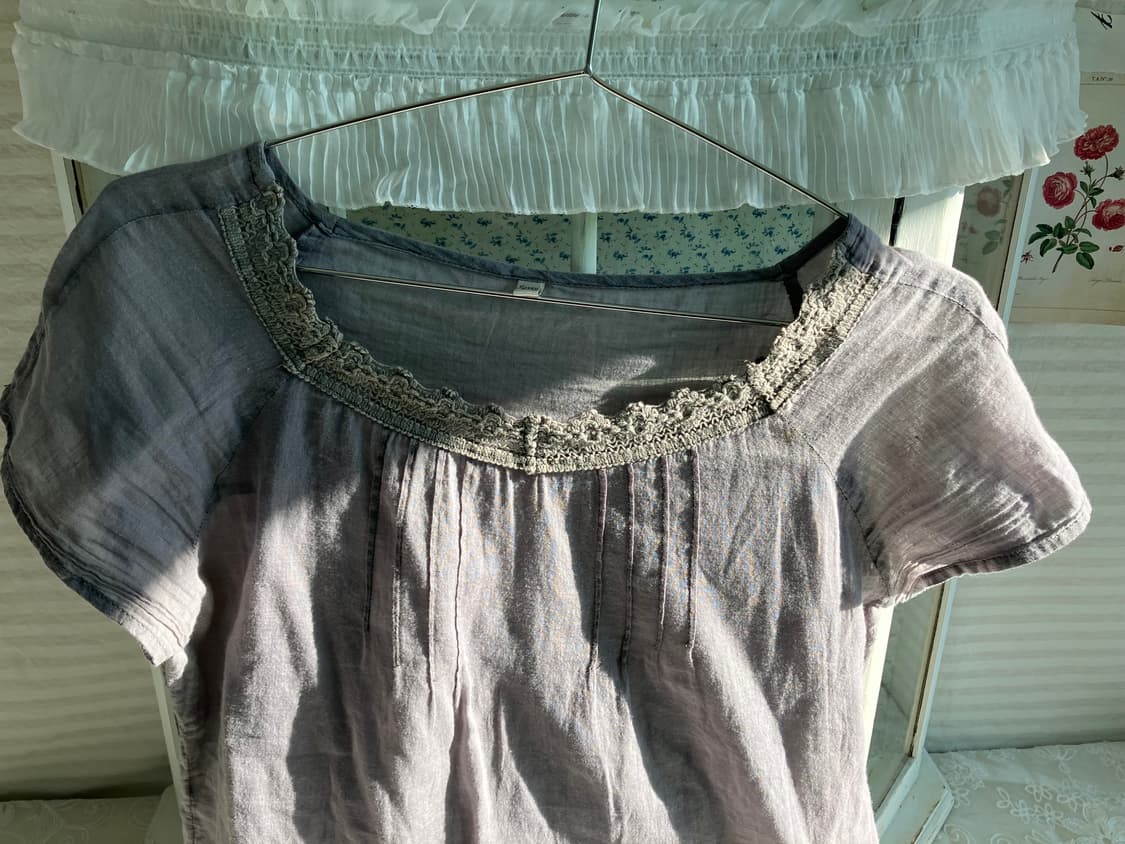 빈티지 모리 페일퍼플 핀턱 블라우스 상품이미지6