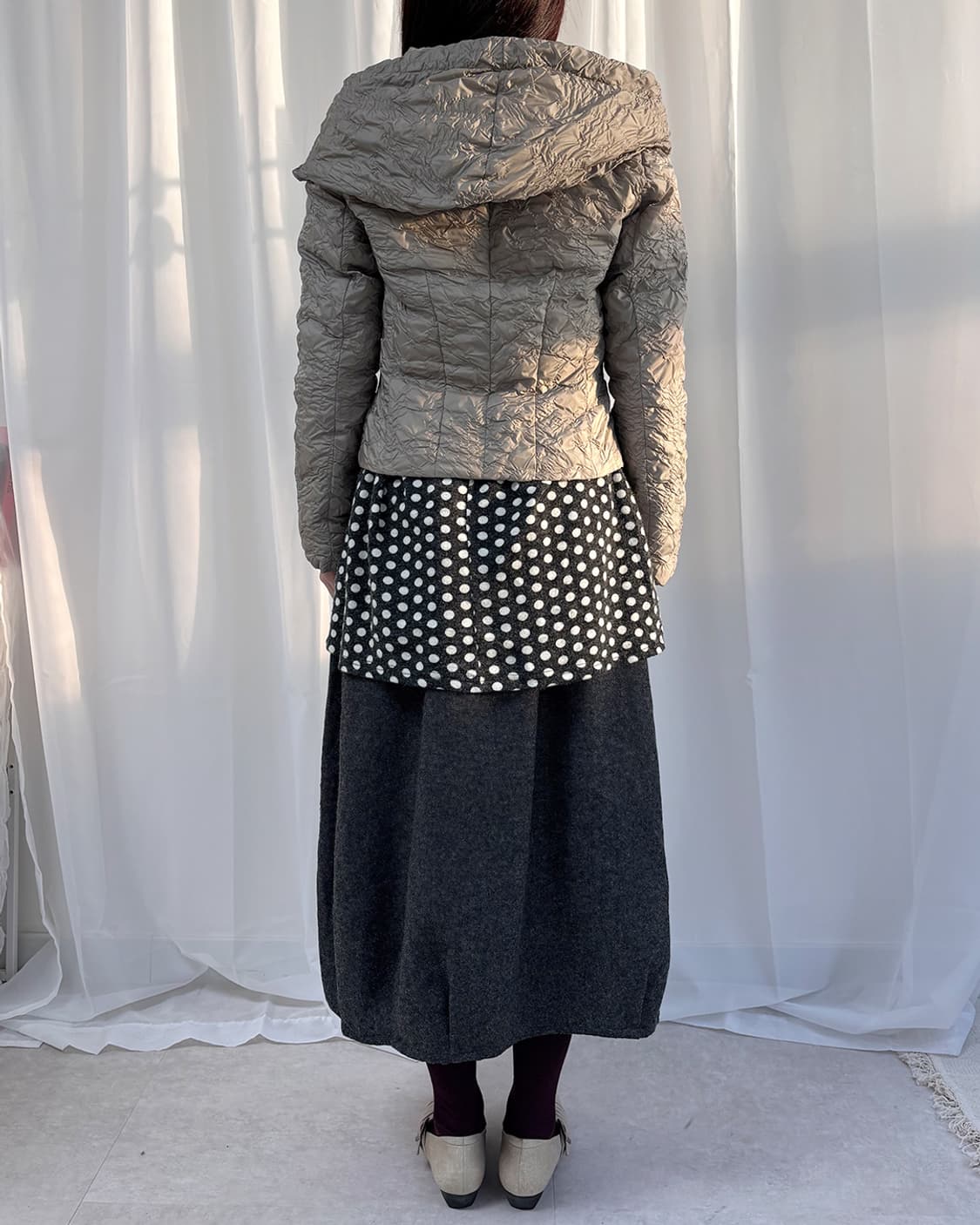 io comme io 막주름 퀼팅 빅 후드 점퍼 상품이미지3