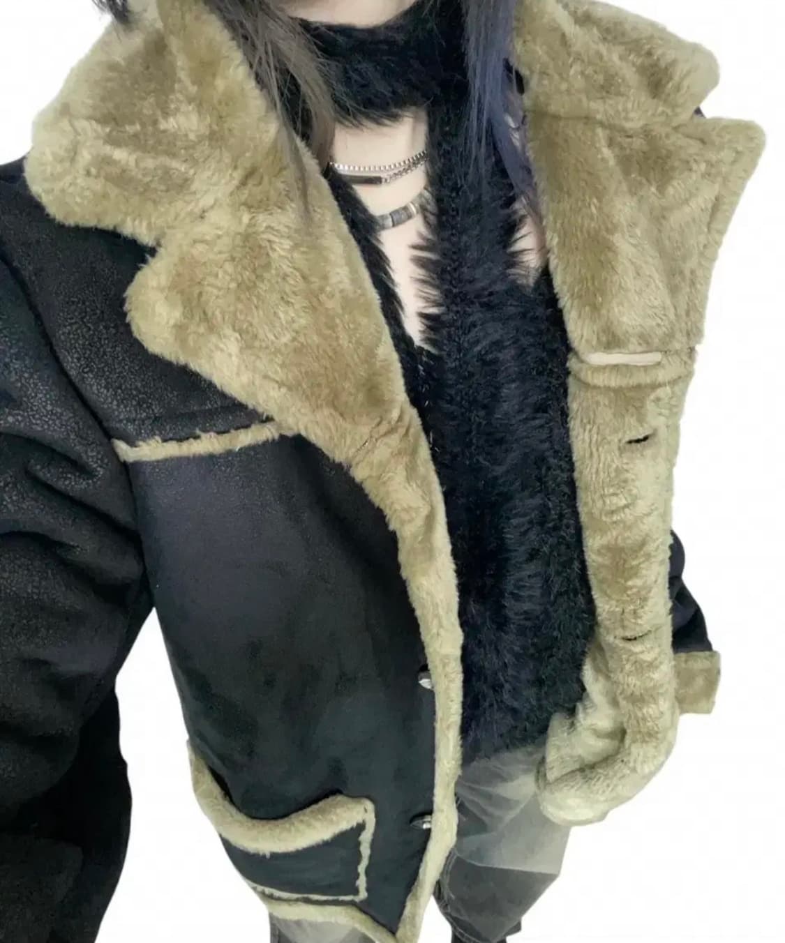 빈티지레더루즈핏 무스탕 퍼자켓 갸루y2k 락시크펑크나나깔그런지 상품이미지2