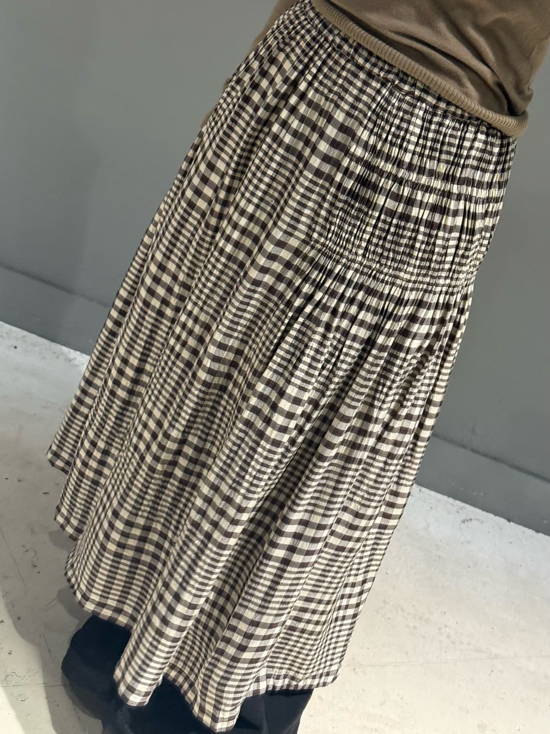 Issey miyake 이세이미야케 플리츠 디테일 체크 롱스커트 상품이미지3