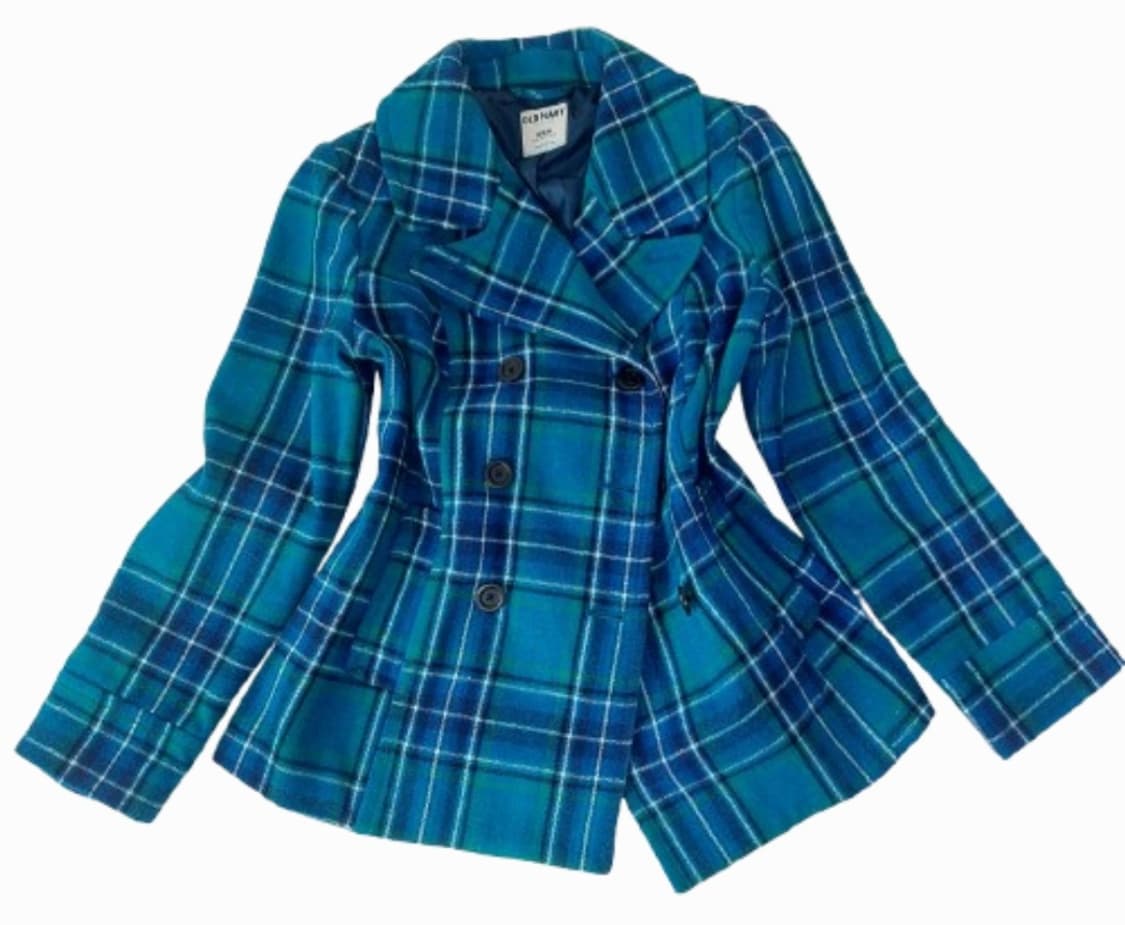 모리걸 너드 하구미 파랑 청록  체크 올드네이비 코트 더블코트 숏코트 상품이미지1