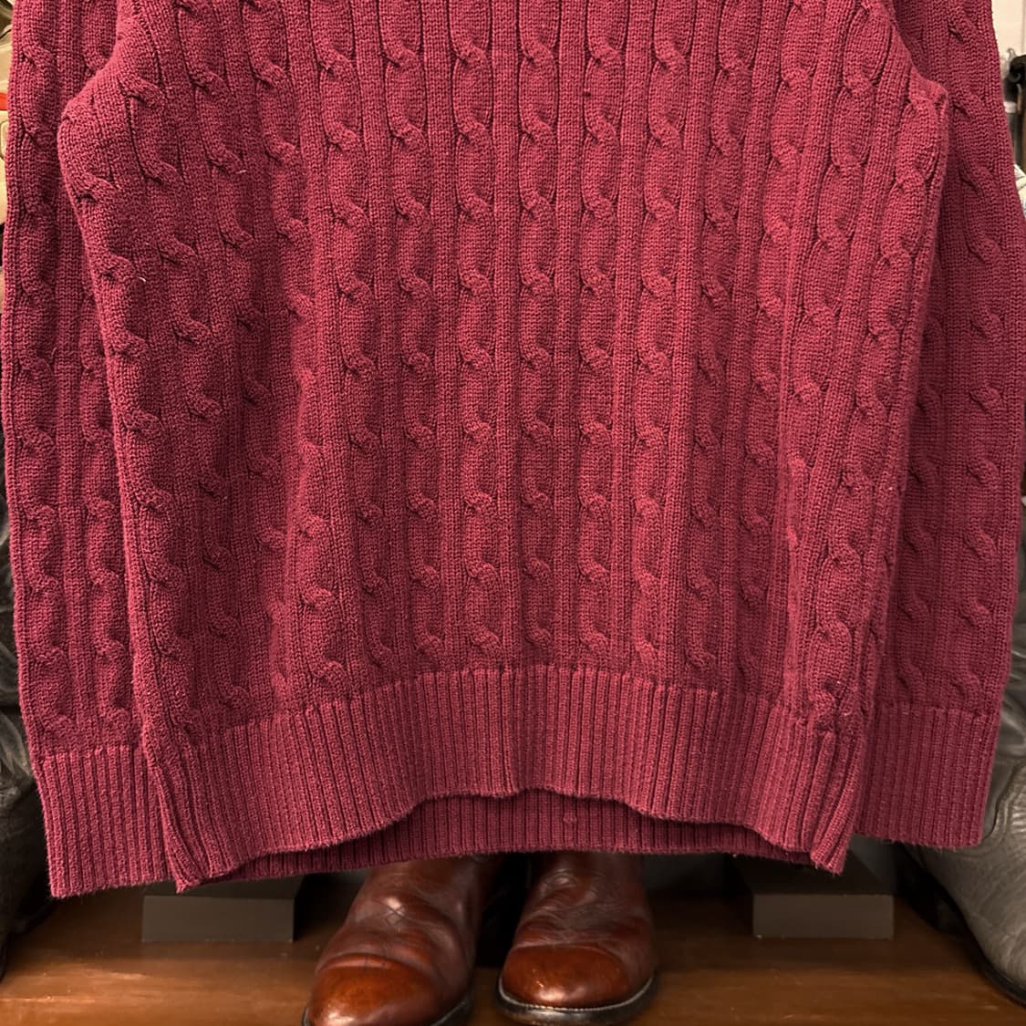 신형라벨 폴로 랄프로렌 크루넥 케이블 코튼니트 스웨터 버건디 N993 상품이미지4