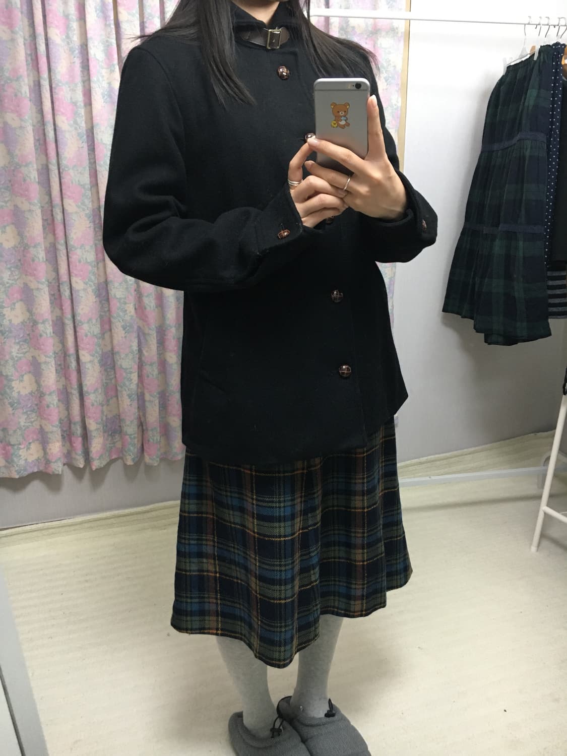 블랙 울 미디 코트 상품이미지3