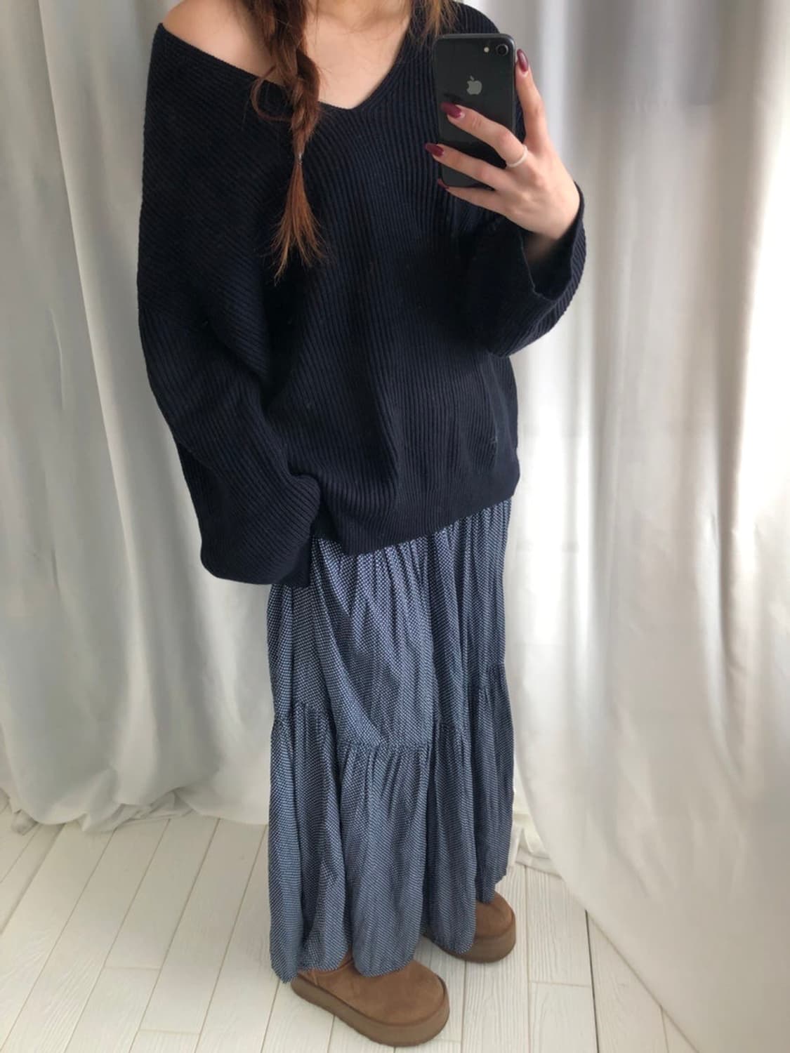 757. mini dot navy long SK 상품이미지2