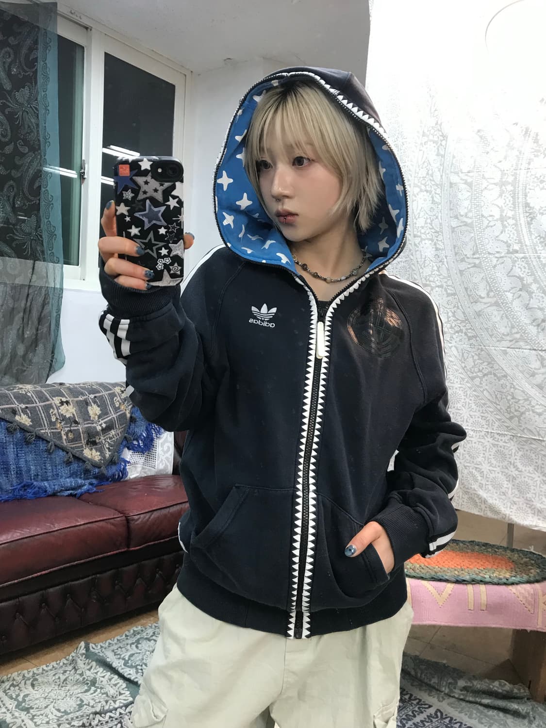 아디다스 스타프린팅 샤크 후드집업 상품이미지1