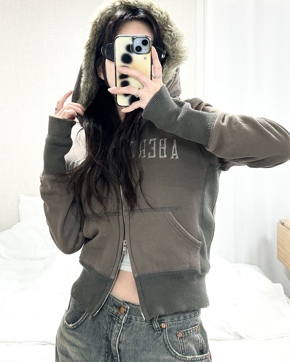 아베크롬비 카키그레이 투웨이 울프죠 후드집업 상품이미지1