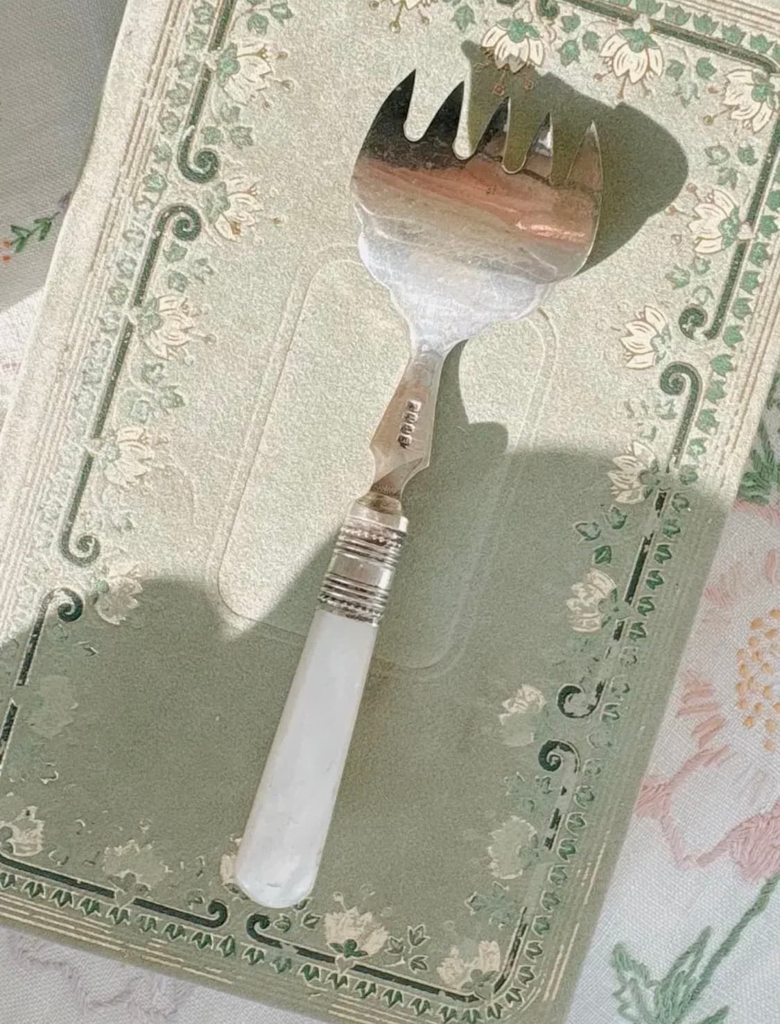 영국 앤틱 EPNS 실버플레이트 자개 브레드 포크세트 상품이미지4