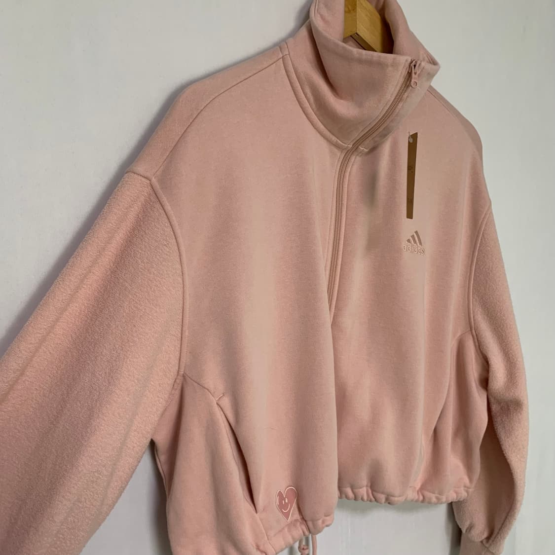 아디다스 하이넥 맨투맨 오버핏 세미크롭 블루종 집업 벚꽃 핑크 L 상품이미지8