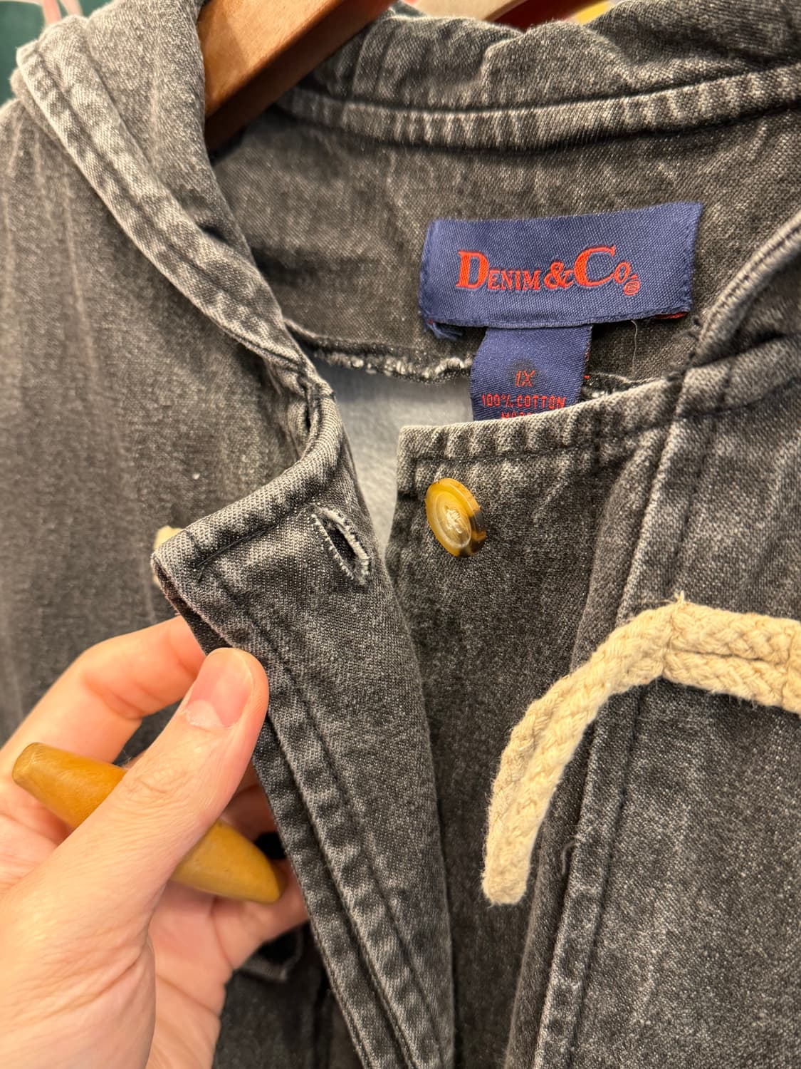 Denim & Co 데님앤코 빈티지 흑청 데님 더플 코트 상품이미지4