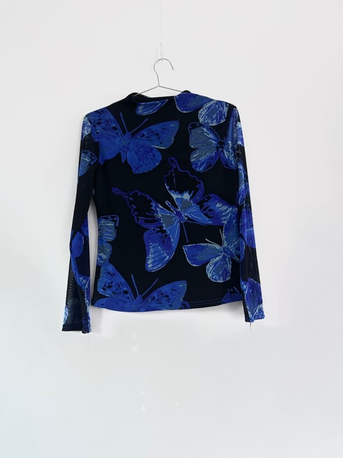 Big butterfly print top / blue & black 상품이미지3